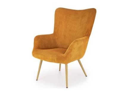 Fotoliu AMARO material plusat-raiat curry, picioare nuanta lemnului, design scandinav 70x80xH97cm 