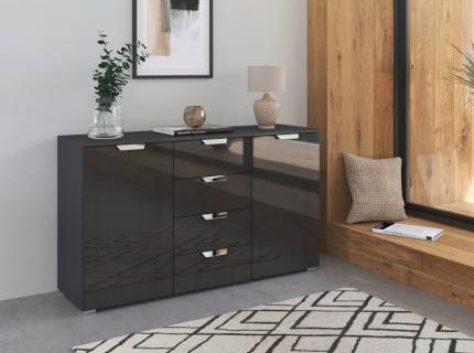 Comoda cu 2 usi si 4 sertare ADITIO GLAMOUR 120x81x42cm gri metalic/ gri metalic lucios 