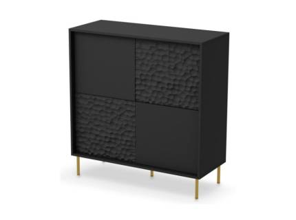 Comoda inalta cu 4 usi BULLET 100x105x41cm negru, picioare aurii