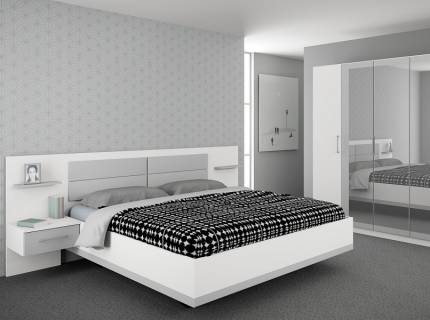 Cadru pat cu noptiere incorporate BOSTON EXTRA 160 / 180cm alb alpin/ silk grey