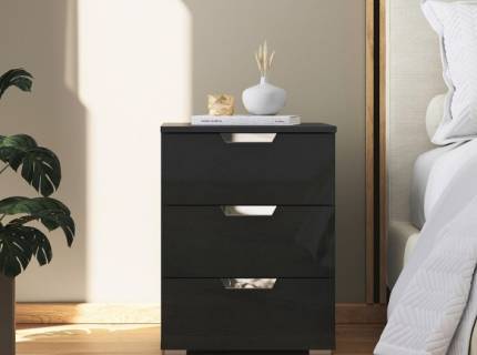 Noptiera cu 3 sertare ADITIO 40x61x42cm gri metalic/ gri metalic lucios 