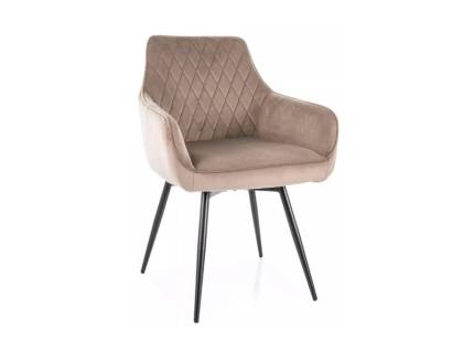  Scaun tapitat SERVIO VELVET rotativ, catifea beige 55x58xH88cm, picioare negre