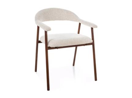 Scaun tapitat LAGOS D RAVEN material textil cream 57x61xH76cm, picioare nuanta lemnului nuc 