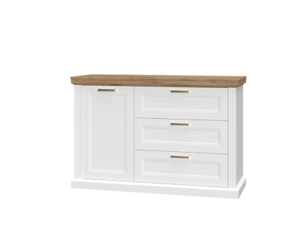 Comoda cu 1 usa si 3 sertare TARA WHITE 138x91x48cm alb/ Nuc Pacific