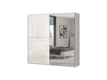 Dulap cu usi glisante PIANO BEIGE 230x224x61cm bej lucios/ oglinda, maner crom