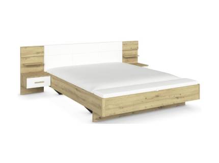 Cadru pat cu noptiere incorporate MOSBACH (180x200cm) stejar Artisan/ alb alpin + ecopiele