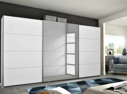 Dulap cu usi glisante KULMBACH 361x229x62cm alb alpin/oglinda configurabil