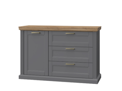 Comoda cu 1 usa si 3 sertare TARA GREY 138x91x48cm grafit/ Nuc Pacific