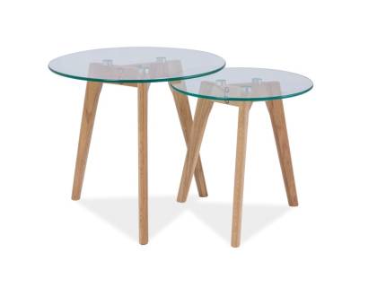 Set 2 masute OSLO S2 din sticla, lemn stejar 50xH45cm / 40xH40cm