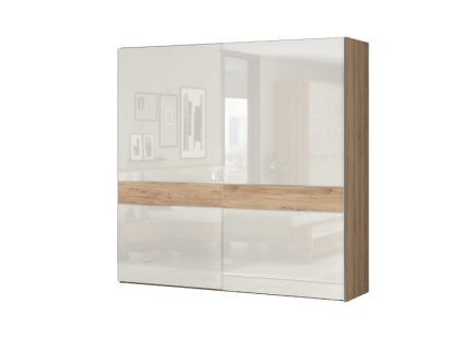 Dulap cu usi glisante GALA 230x224x61cm bej lucios/ Nuc Pacific