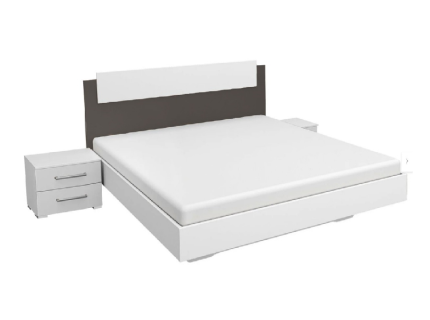 Cadru pat cu 2 noptiere BORBA (180x200cm) alb alpin/ gri metalic