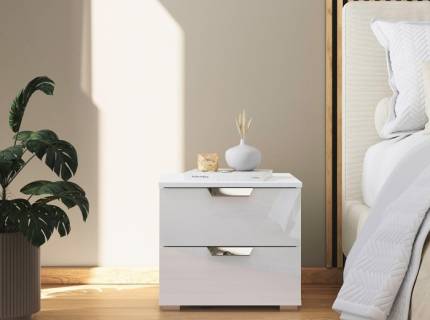 Noptiera cu 2 sertare ADITIO 40x42x42cm alb alpin/ alb lucios, manere crom