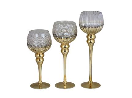 Set 3 potire aurii din sticla 