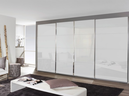 Dulap cu usi glisante SYNCRONO 361x211x62cm alb alpin/ 4 usi sticla alba configurabil