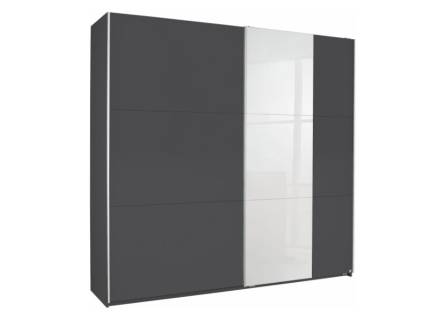 Dulap cu usi glisante KRONACH COLOR I 218x210x59cm gri metalic/ sticla alba, maner aluminiu