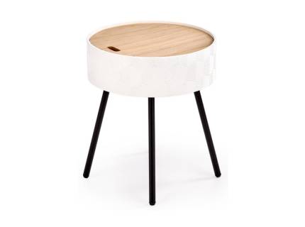 Masuta AURA cu spatiu pentru depozitare, din MDF nuanta lemnului, metal alb / negru 38xH45cm