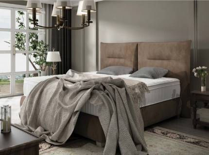 Pat tapitat cu somiera tip placa FOG 140/ 160/ 180cm personalizabil, picioare crom