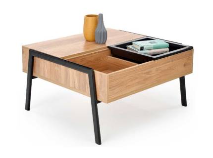 Masuta PODIUM cu suport retractabil pentru laptop, spatiu pentru depozitare, din MDF nuanta lemnului, metal negru 85x80xH34-64cm