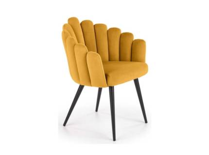 Scaun tapitat K410 elegant, catifea curry 65x62xH85cm, picioare negre