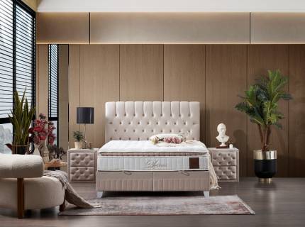 Pat tapitat cu saltea si spatiu pentru depozitare LEXUS (180x200cm) cream