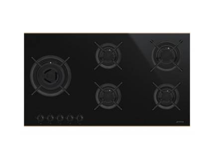 Plita incorporabila vitroceramica pe gaz Smeg Dolce Stil Novo PV695LCNR, 90 cm, negru, finisaj cupru