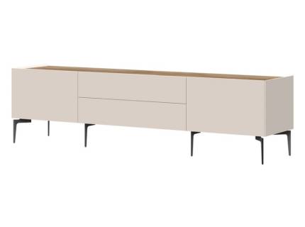 Comoda TV cu picioare negre, 2 usi si 2 sertare SKY 45 206x56x47cm casmir/ stejar tabac