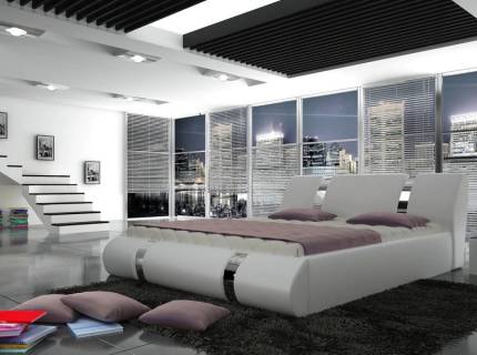 Pat tapitat cu somiera si spatiu pentru depozitare ATLANTIS PROMO (160x200cm) ecopiele alba