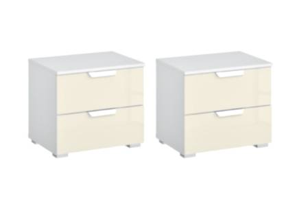 Set 2 noptiere cu 2 sertare ADITIO 47x43x42cm alb alpin/ sticla champagne 