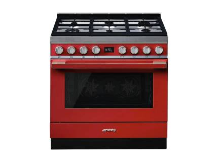 Masina de gatit mixta Smeg Portofino CPF9GPR, 90 cm, rosu, 6 arzatoare, pirolitic