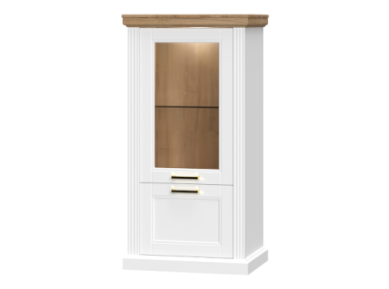 Vitrina cu 2 usi cu sticla TARA WHITE 66x132x48cm alb mat/ nuc Pacific