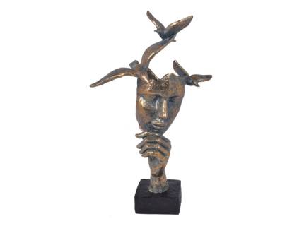 Statueta chip cu mana si pasari auriu-grafit din metal 