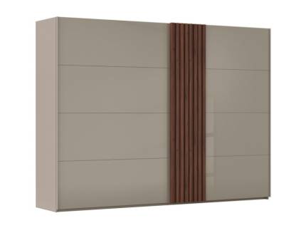 Dulap cu usi glisante TEGIO 301x223x69cm fango mat/ sticla fango - Walnut