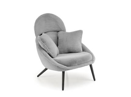 Fotoliu GREY MERRY material plusat gri, cu perne, confortabil, 80x90xH95cm