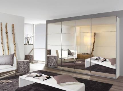 Dulap cu usi glisante SYNCRONO 271x230x62cm alb alpin/ 4 usi oglinda configurabil 