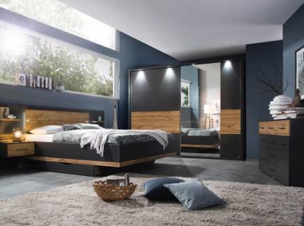 Dormitor L gri metalic/stejar artisan BOSTON EXTRA