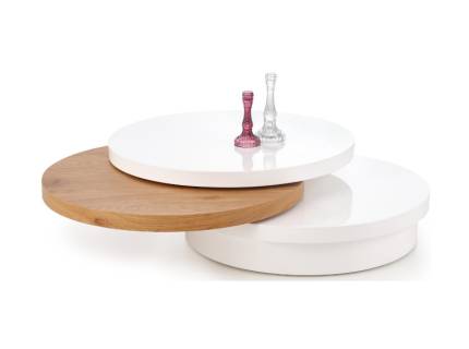 Masuta MICHELLE din MDF alb lucios/ stejar auriu cu blaturi rotative 80xh27cm