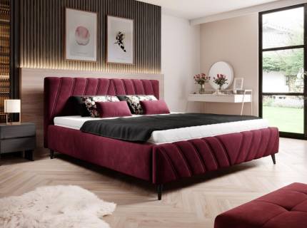 Cadru pat tapitat CALYPSO SR 140/ 160/ 180cm personalizabil, picioare negre/ nuanta lemnului