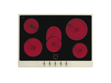 Plita incorporabila vitroceramica retro Smeg Colonial P875PO, 70 cm, rama crem