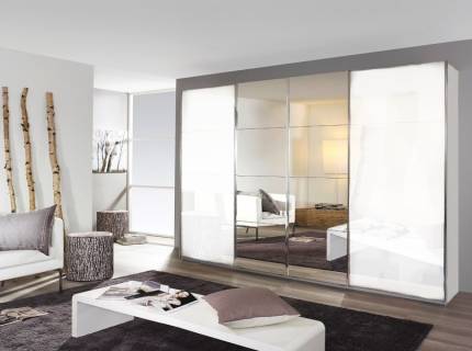 Dulap cu usi glisante SYNCRONO 316x211x62cm alb lucios/ oglinda configurabil