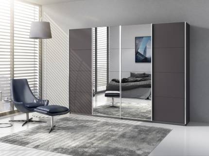 Dulap cu usi glisante SYNCRONO 271x211x62cm gri metalic/ oglinda configurabil