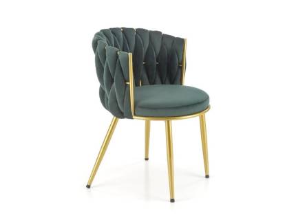 Scaun tapitat K517 elegant, luxury, catifea green 40x48xH79cm, cadru si picioare aurii