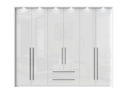 Dulap cu 6 usi si 2 sertare PIANO WHITE 272x224x56cm alb lucios, maner crom