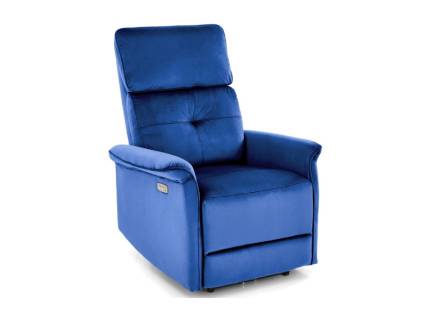 Fotoliu SEMIR cu recliner electric, port USB, confortabil, catifea blue 80x90xH108cm