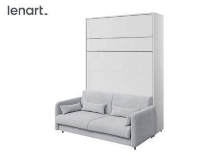 LENART BED CONCEPT set pat (160x200cm) rabatabil pe perete cu canapea grey 184x45-228x218cm alb