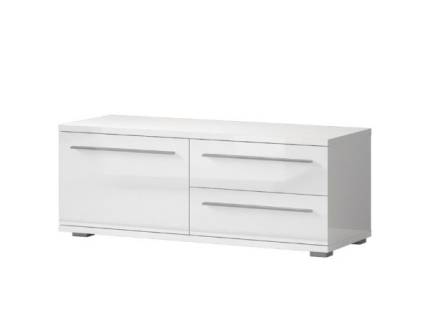 Comoda TV cu 1 usa si 2 sertare PIANO WHITE 120x46x45cm alb lucios, manere si picioare crom