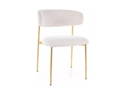 Scaun tapitat ELTON RAVEN minimalist, material textil cream 56x58xH80cm, picioare aurii