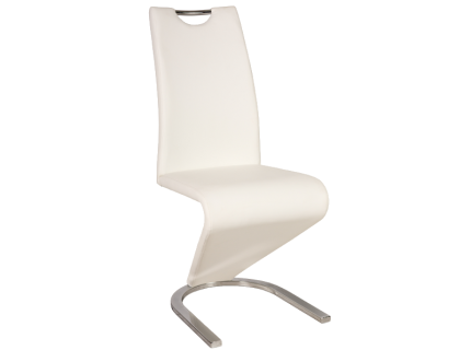 Scaun tapitat H-090 CHROM ecopiele alba 43x45xH102cm, picioare crom