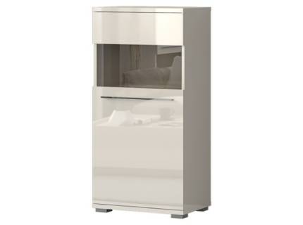 Vitrina medie cu sticla PIANO BEIGE 60x123x40cm bej lucios - sticla, maner si picioare crom