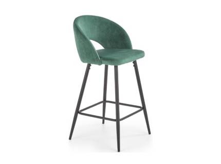Scaun tapitat pentru bar H96 design rotunjit, catifea green 49x49xH89cm, picioare negre