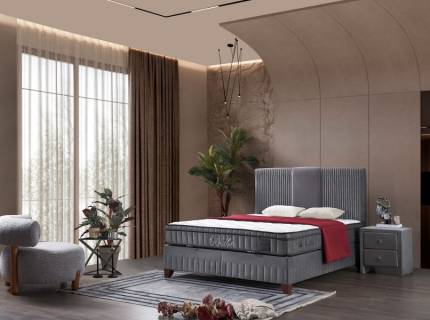 Pat tapitat cu saltea si spatiu pentru depozitare BELLA (160x200cm) grey 